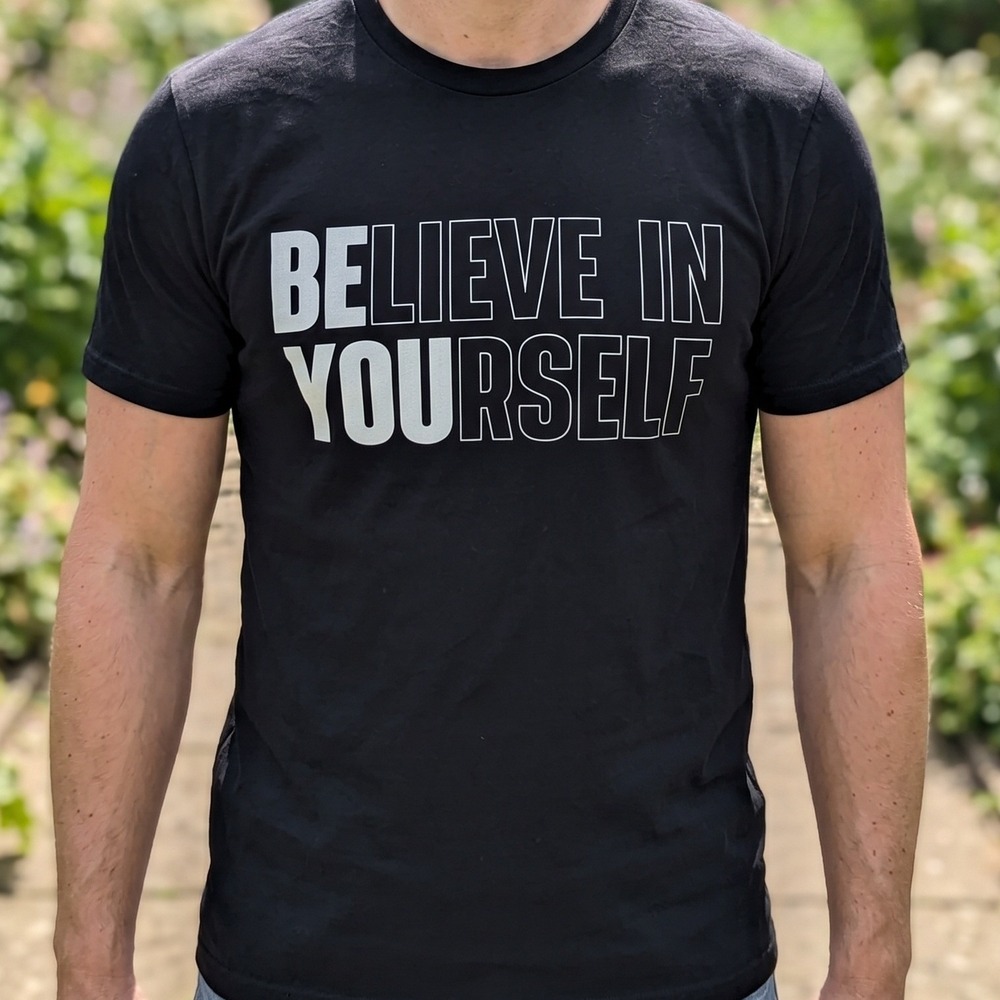 Gildan Softstyle Believe In Yourself Graphic T-Shirt Black Mens Crew Neck 4482